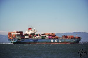 Cargo ship in the Pacific Ocean